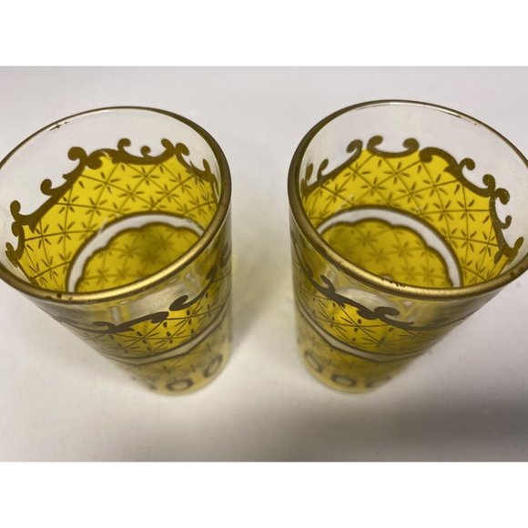 Vtg Moroccan Style Tea Glasses Yellow and Gold Set of 2 Persian Turkish Cordial - Picture 6 of 11